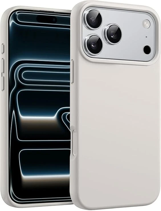 DIZORO Compatible with (iPhone 17 Pro Max Case)(2025), Liquid Silicone 3 Layers Full Covered Soft Gel Rubber Phone Case,Shockproof Protective Cover with Anti-Scratch Microfiber Lining-Stone Grey