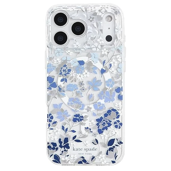 kate spade new york iPhone 17 Pro Max Case - Compatible with MagSafe - Designer Phone Case - Flowerbed Blue Gems