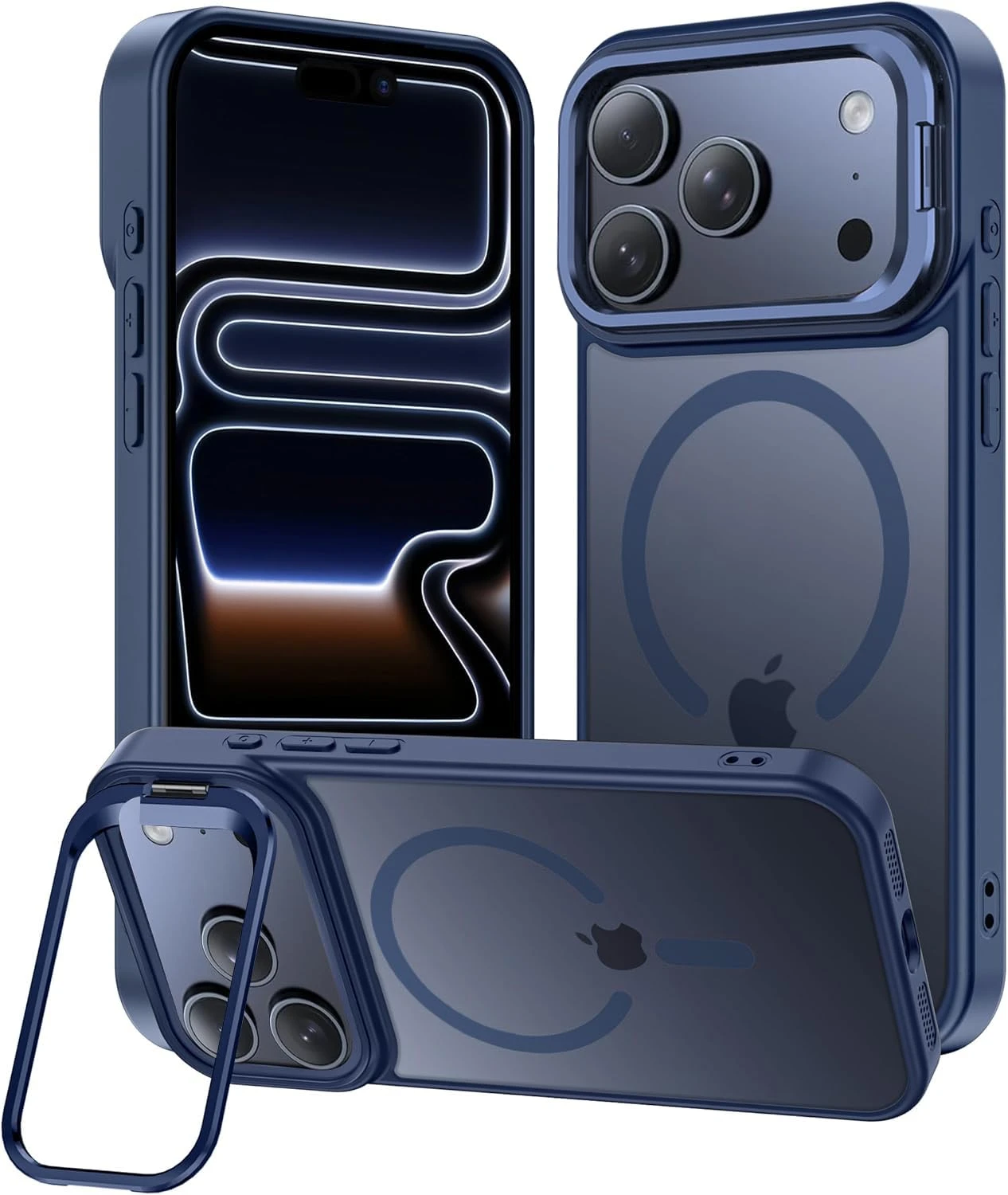 Elzzi Translucent Matte Kickstand Case for iPhone 17 Pro Max, Built-in Adjustable Camera Stand, Translucent Matte Magnetic Mag-Safe Shockproof Phone Cover