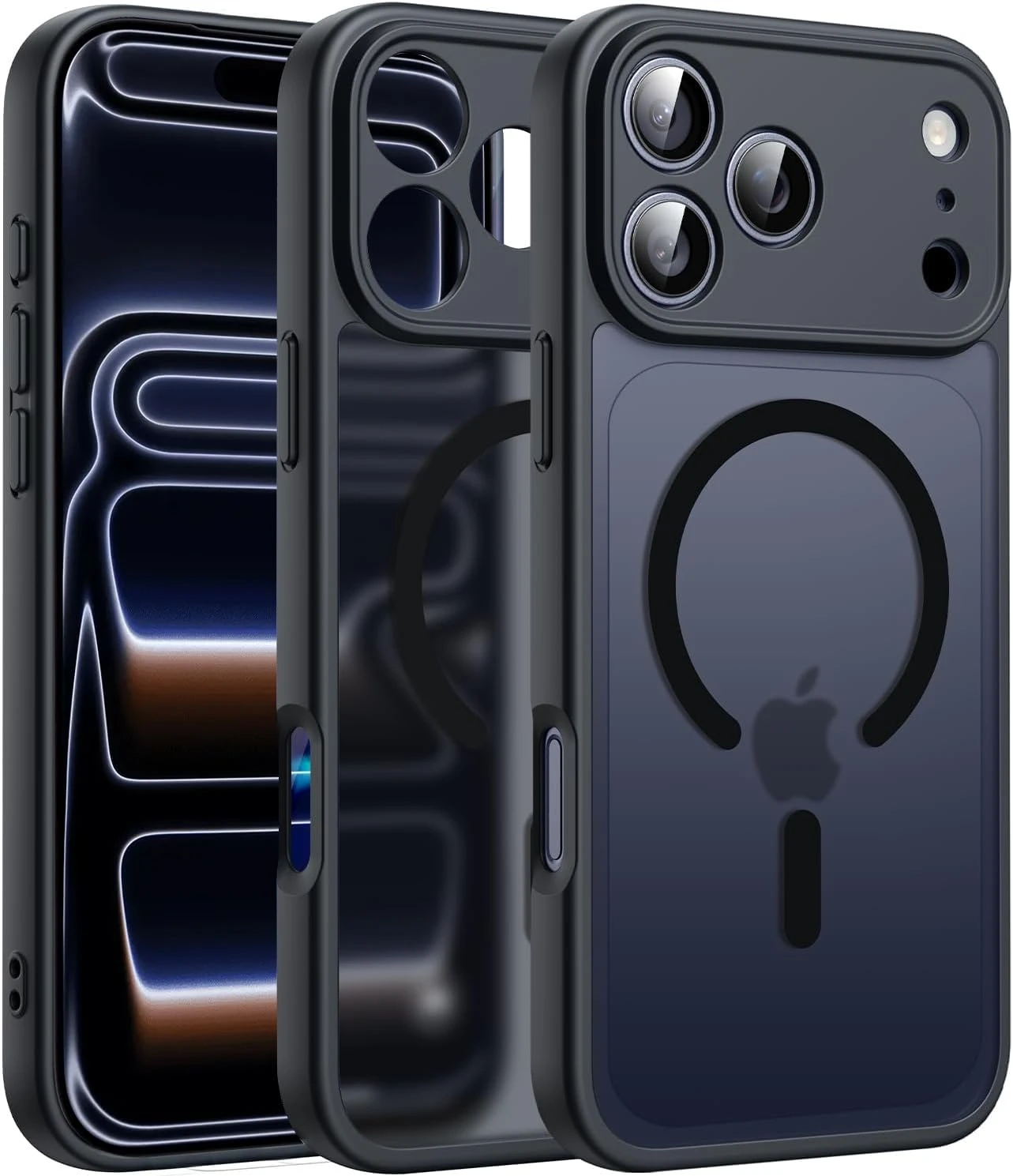 Elzzi Magnetic for iPhone 17 Pro Max Case (Compatible with MagSafe)(with Camera Lens Protection) Slim Translucent Matte Shockproof with Anti-Fingerprint Phone Case,Black