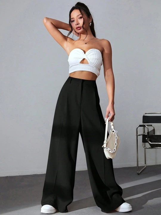 SZN Women High-Rise Trousers | Relaxed Fit Office & Casual Pants for Women | Soft Fabric, Modern Trendy Style