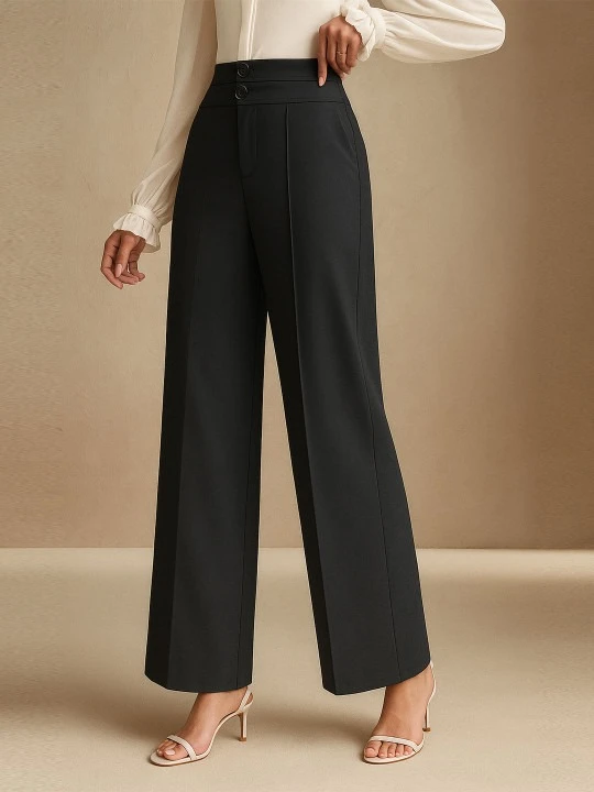 Stay stylish, comfortable, and effortless with SAKHWALA Women Relaxed Straight Leg Loose Fit High-Rise Wrinkle-Free Trousers.