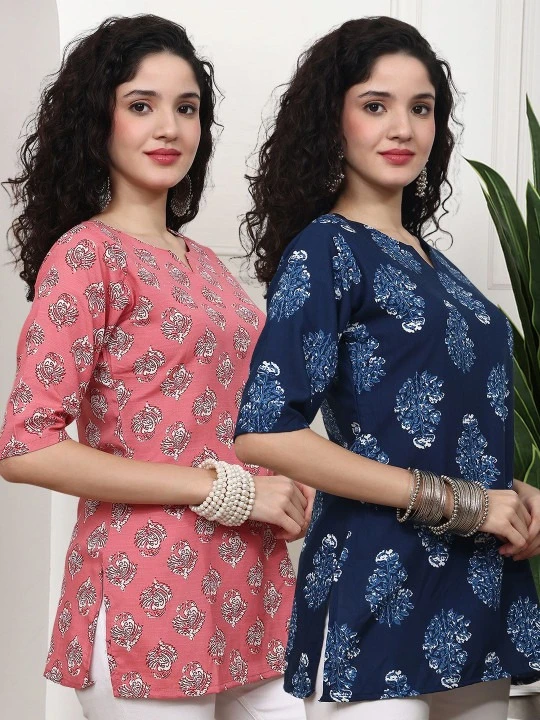 SZN Women Ethnic Motifs Printed V-Neck Kurti | Stylish Casual & Festive Kurta for Women | Comfortable Lightweight Fabric