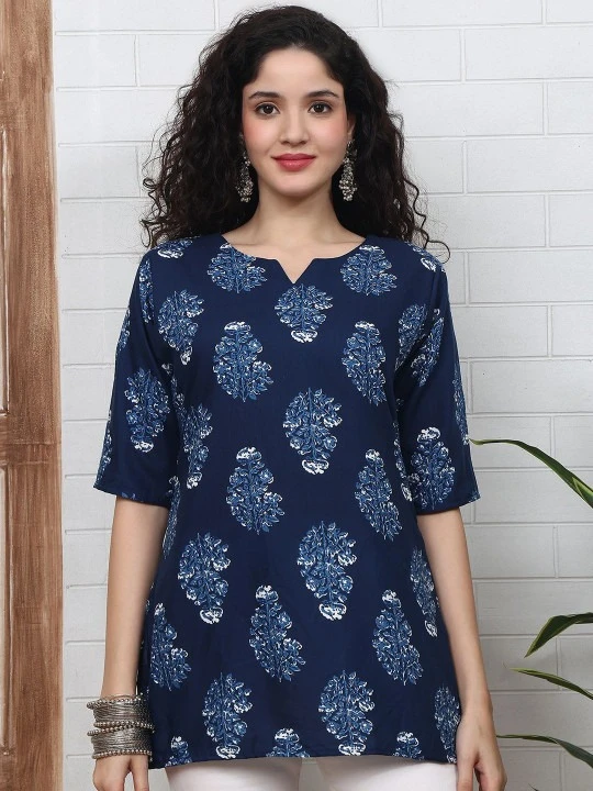 SZN Women Ethnic Motifs Printed V-Neck Kurti | Stylish Casual & Festive Kurta for Women | Comfortable Lightweight Fabric